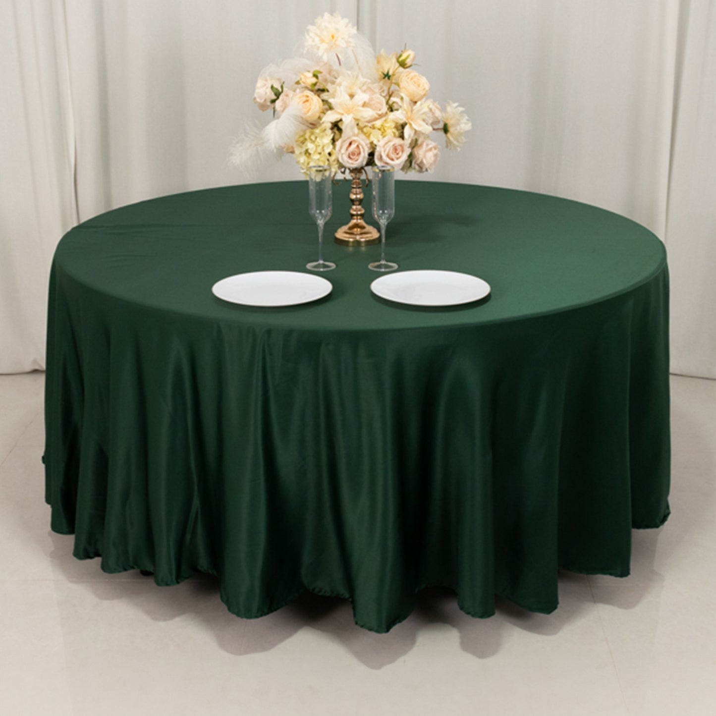 108" Hunter Emerald Green Lamour Satin Round Tablecloth