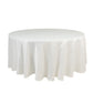 Ivory satin round tablecloth, 108 inches, elegant and smooth texture.