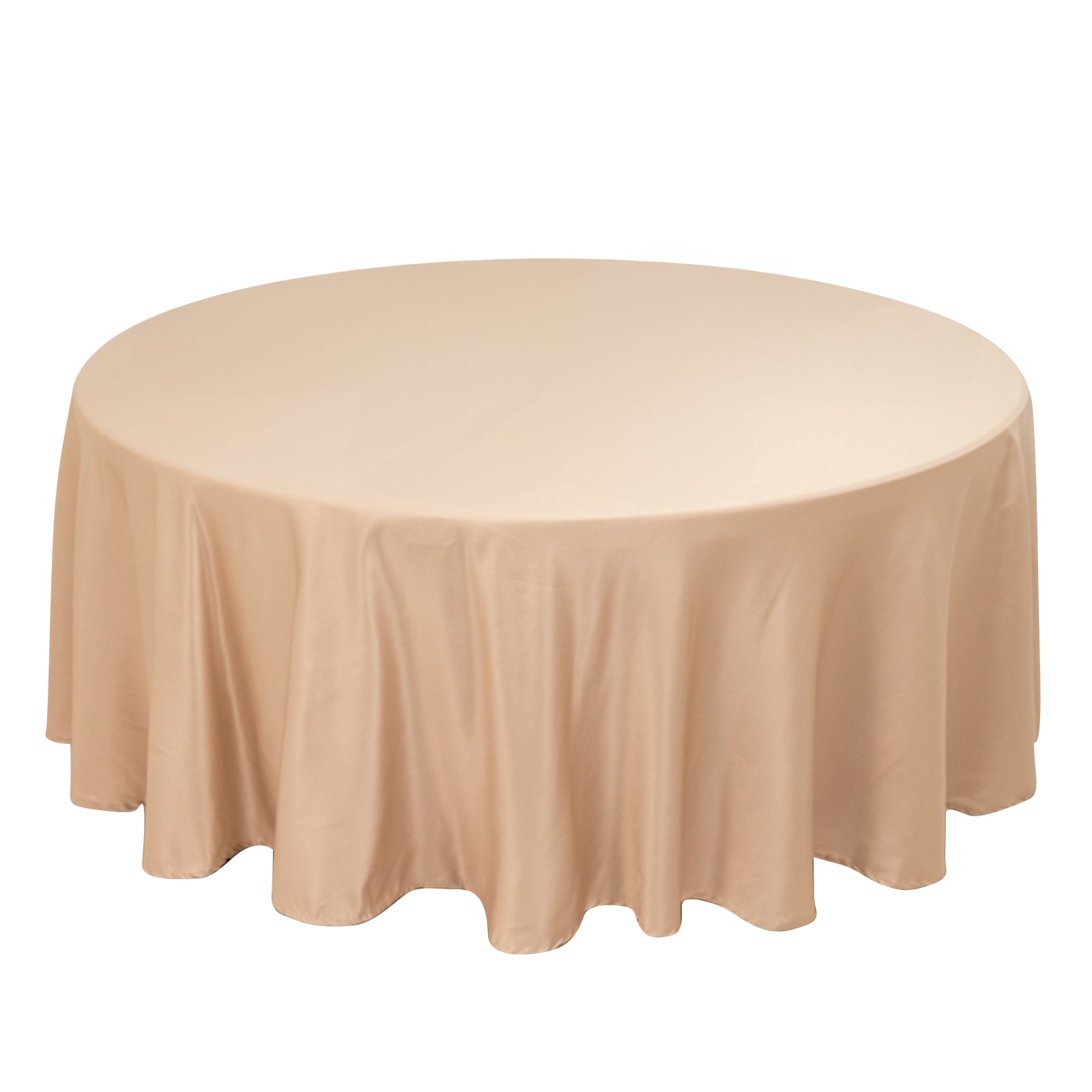 Nude satin round tablecloth, 108 inches, elegant and smooth texture.