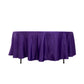 108" Purple Lamour Satin Round Tablecloth on a table.