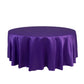 Purple satin round tablecloth, 108 inches in diameter.