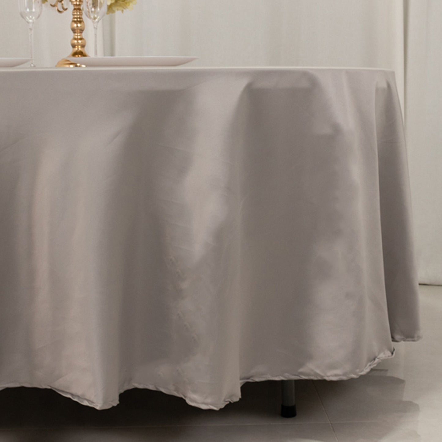 108" Silver Lamour Satin Round Tablecloth