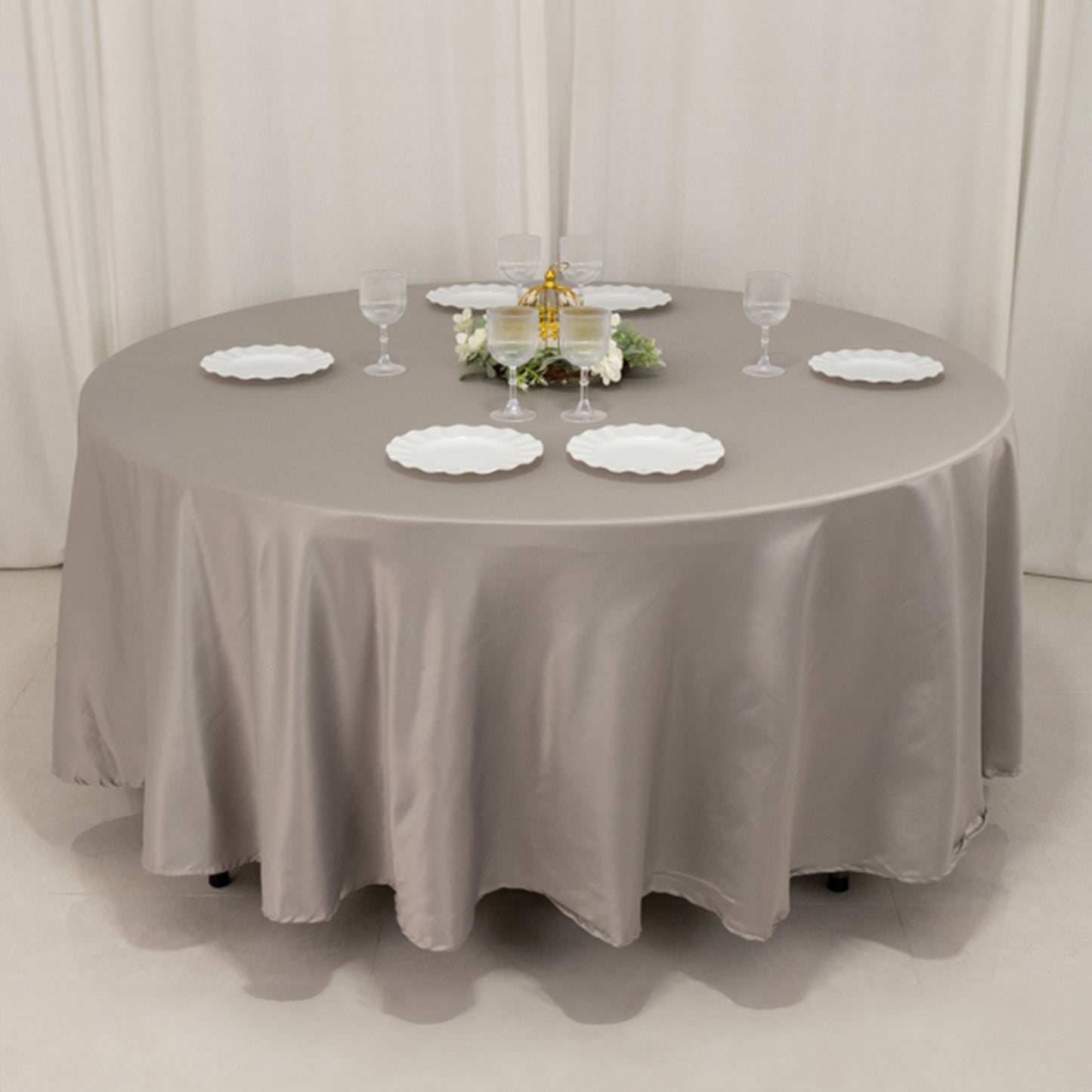 108" Silver Lamour Satin Round Tablecloth