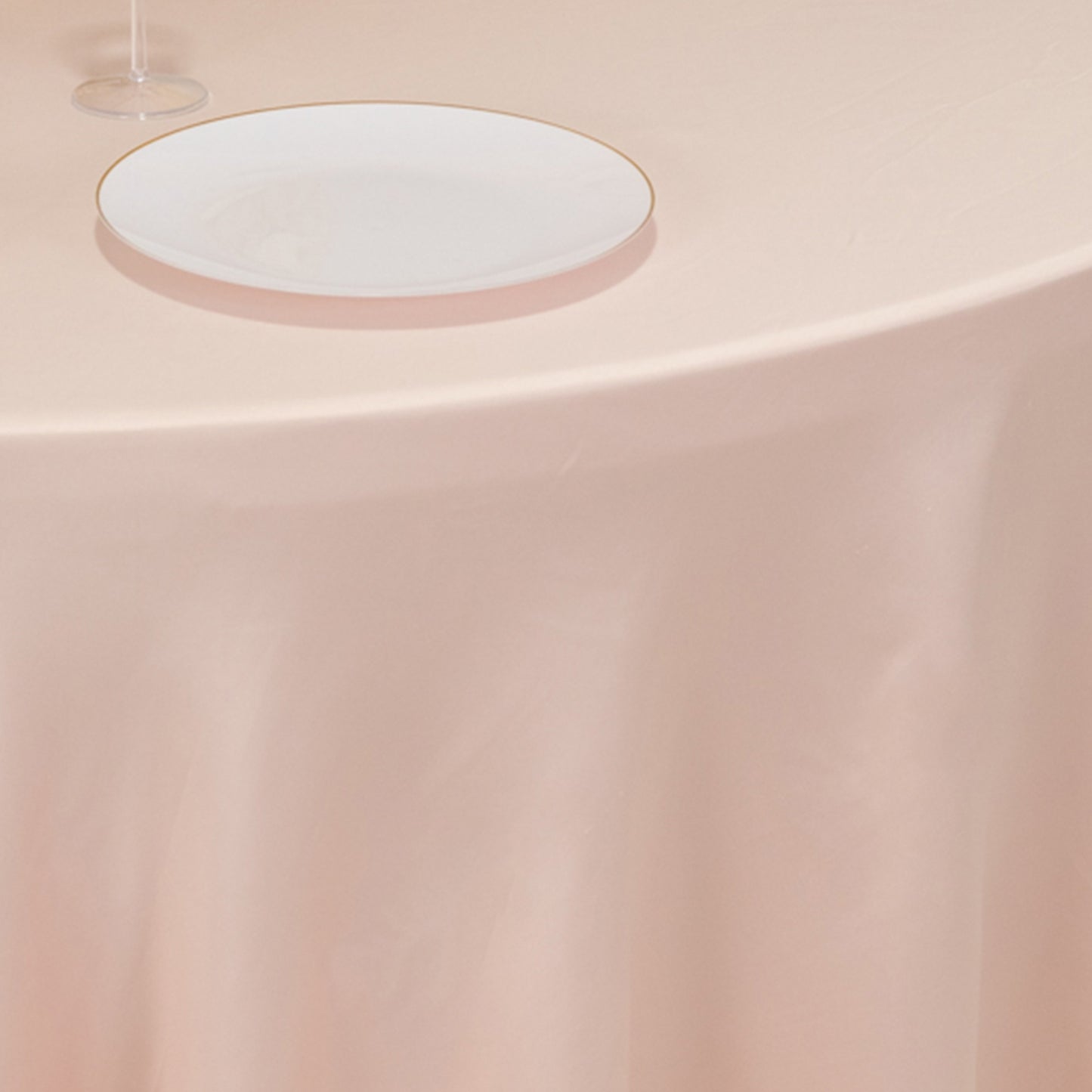 120" Blush Seamless Lamour Satin Round Tablecloth for 5 Foot Table With Floor-Length Drop