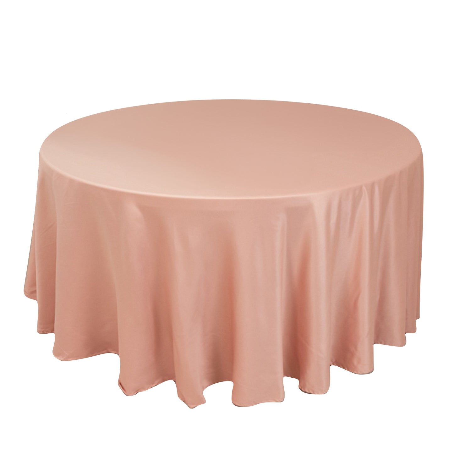 120" Dusty Rose Seamless Lamour Satin Round Tablecloth for 5 Foot Table With Floor-Length Drop