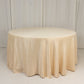 120" Beige Seamless Lamour Satin Round Tablecloth for 5 Foot Table With Floor-Length Drop