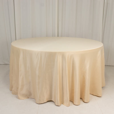Stunning Beige Lamour Satin Round Tablecloth 120”