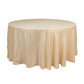 120" Beige Seamless Lamour Satin Round Tablecloth for 5 Foot Table With Floor-Length Drop
