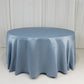 120" Dusty Blue Seamless Lamour Satin Round Tablecloth for 5 Foot Table With Floor-Length Drop