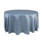120" Dusty Blue Seamless Lamour Satin Round Tablecloth for 5 Foot Table With Floor-Length Drop
