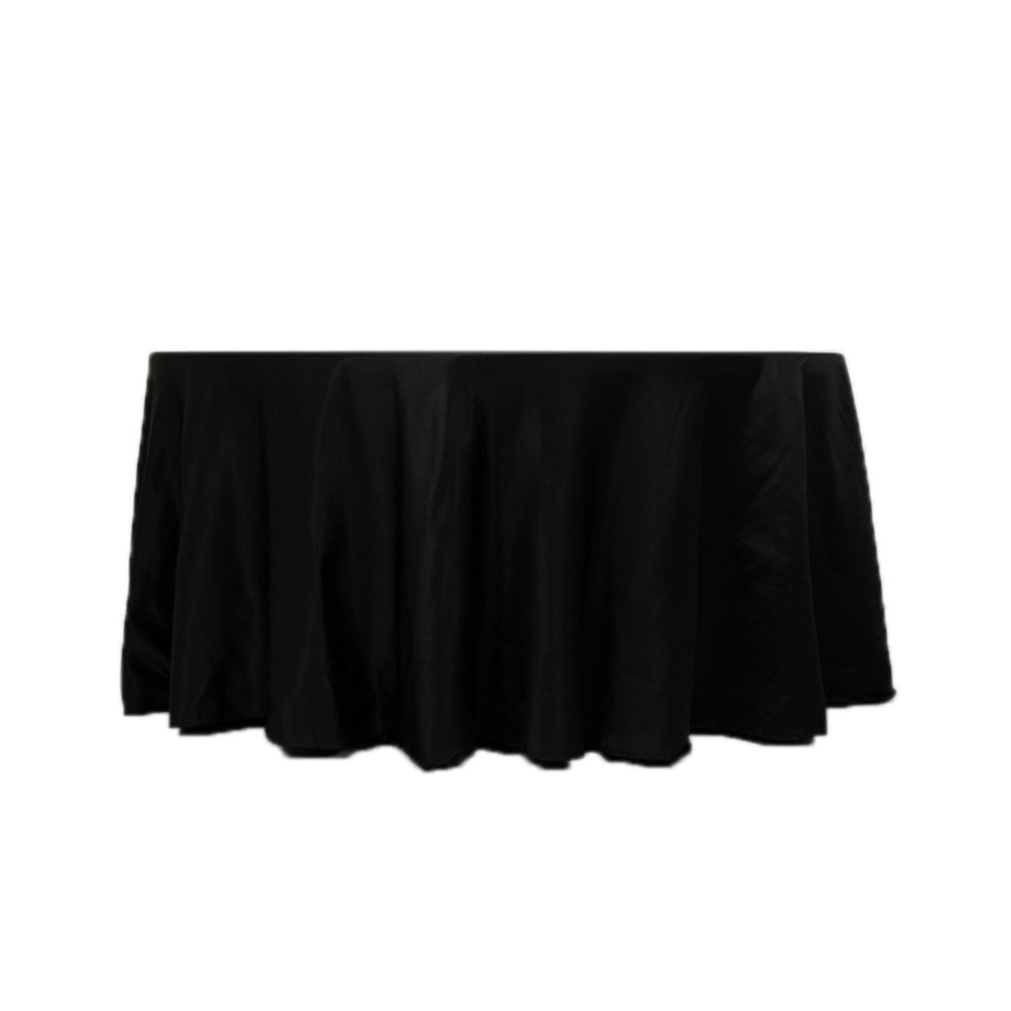 120" Black Seamless Lamour Satin Round Tablecloth for 5 Foot Table With Floor-Length Drop