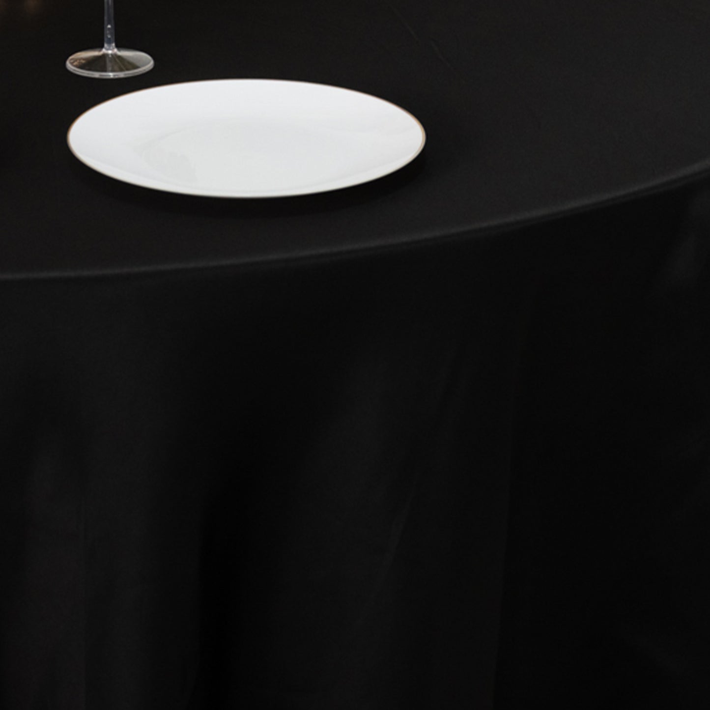 120" Black Seamless Lamour Satin Round Tablecloth for 5 Foot Table With Floor-Length Drop