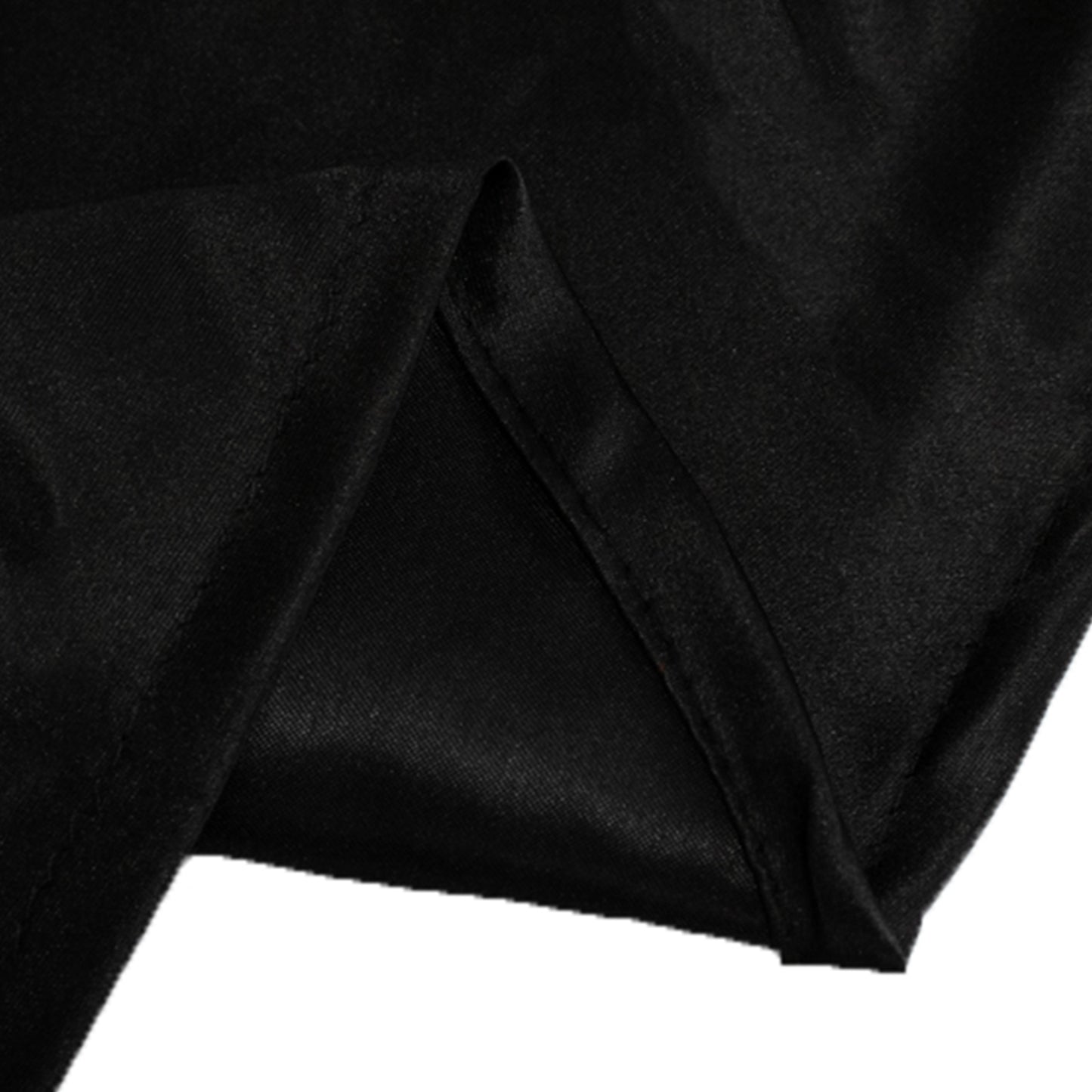 120" Black Seamless Lamour Satin Round Tablecloth for 5 Foot Table With Floor-Length Drop