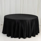 120" Black Seamless Lamour Satin Round Tablecloth for 5 Foot Table With Floor-Length Drop