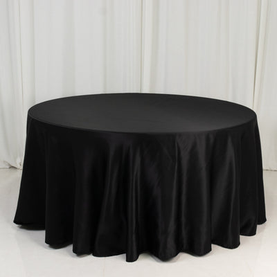 Stunning Black Lamour Satin Round Tablecloth 120”