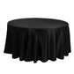 120" Black Seamless Lamour Satin Round Tablecloth for 5 Foot Table With Floor-Length Drop