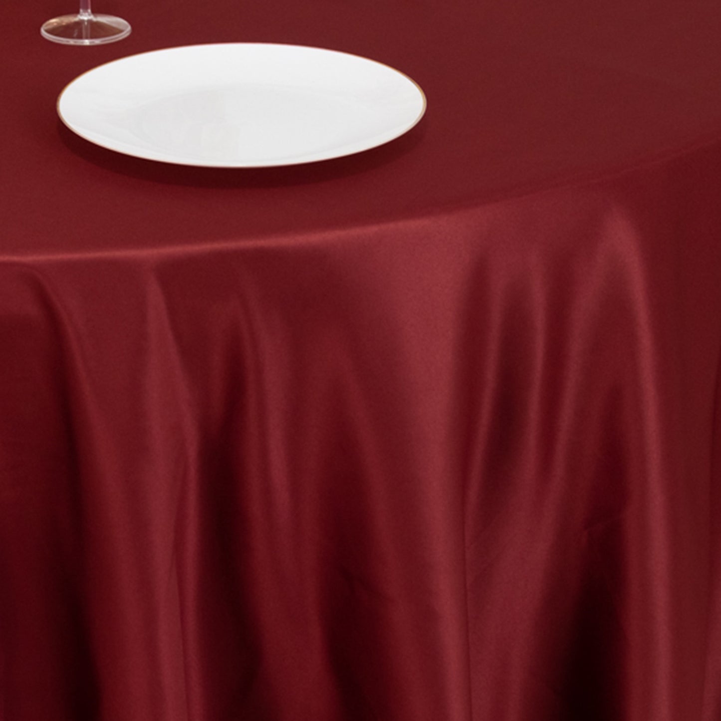 120" Burgundy Seamless Lamour Satin Round Tablecloth for 5 Foot Table With Floor-Length Drop