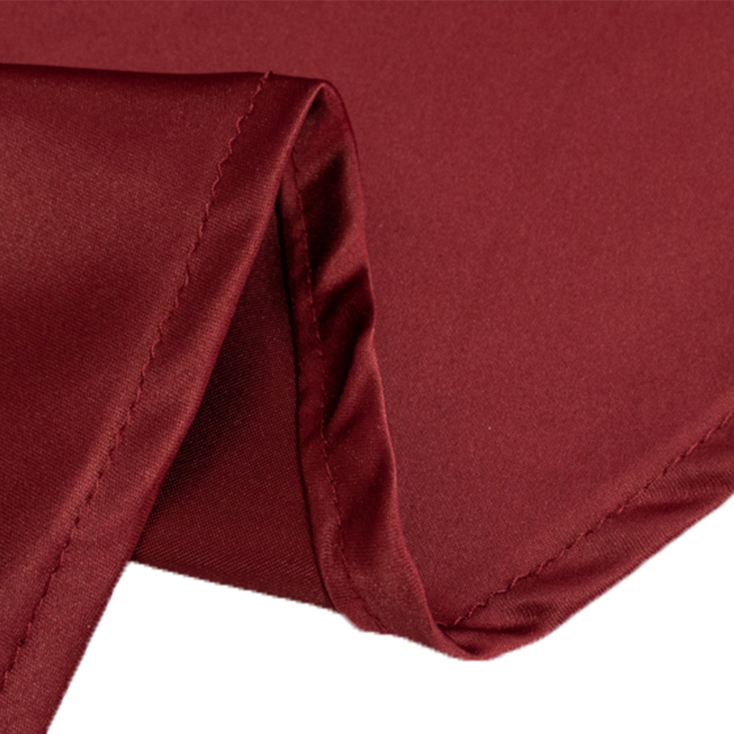 120" Burgundy Seamless Lamour Satin Round Tablecloth for 5 Foot Table With Floor-Length Drop