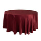 120" Burgundy Seamless Lamour Satin Round Tablecloth for 5 Foot Table With Floor-Length Drop