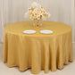 120" Champagne Seamless Lamour Satin Round Tablecloth for 5 Foot Table With Floor-Length Drop