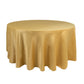 120" Champagne Seamless Lamour Satin Round Tablecloth for 5 Foot Table With Floor-Length Drop
