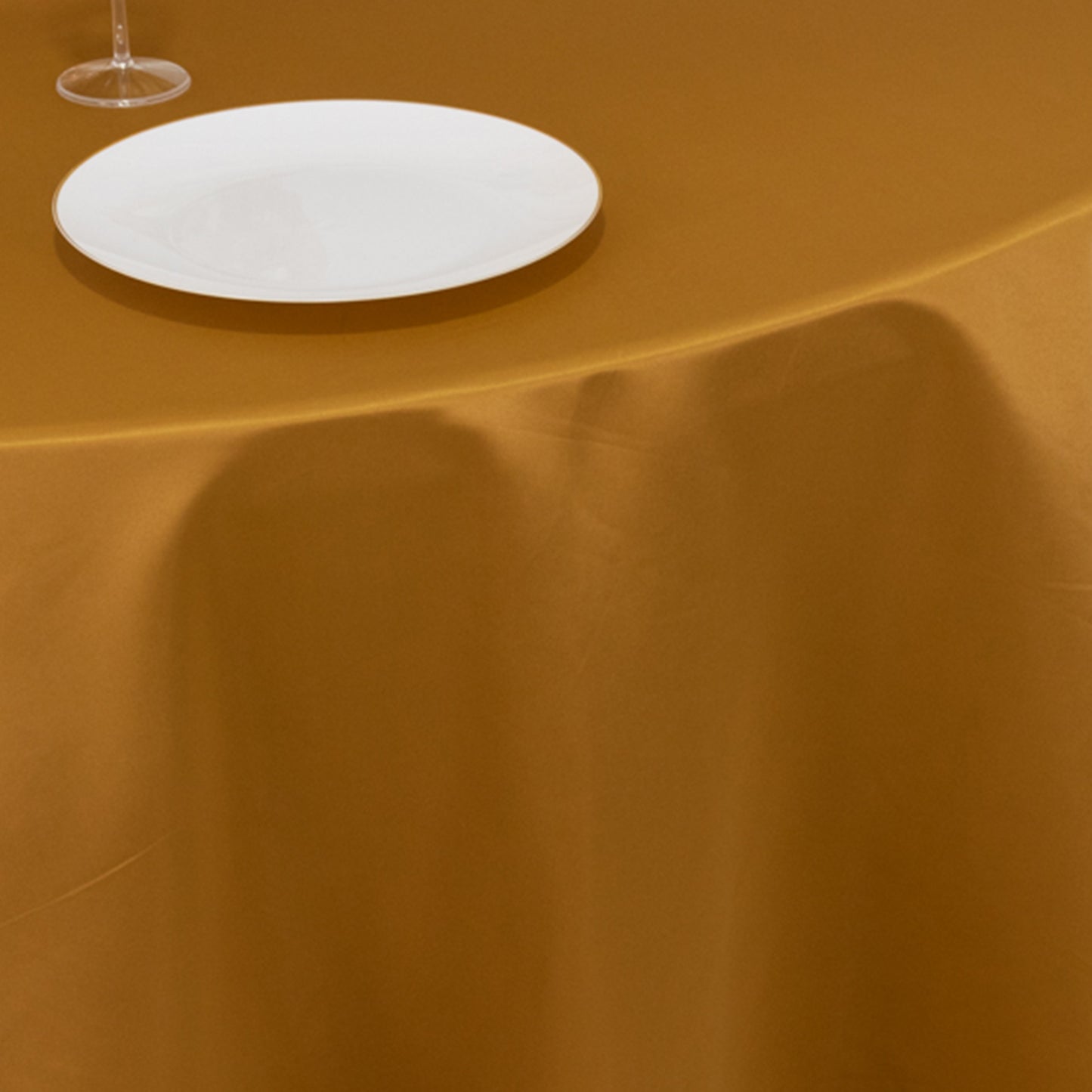 120" Gold Seamless Lamour Satin Round Tablecloth for 5 Foot Table With Floor-Length Drop