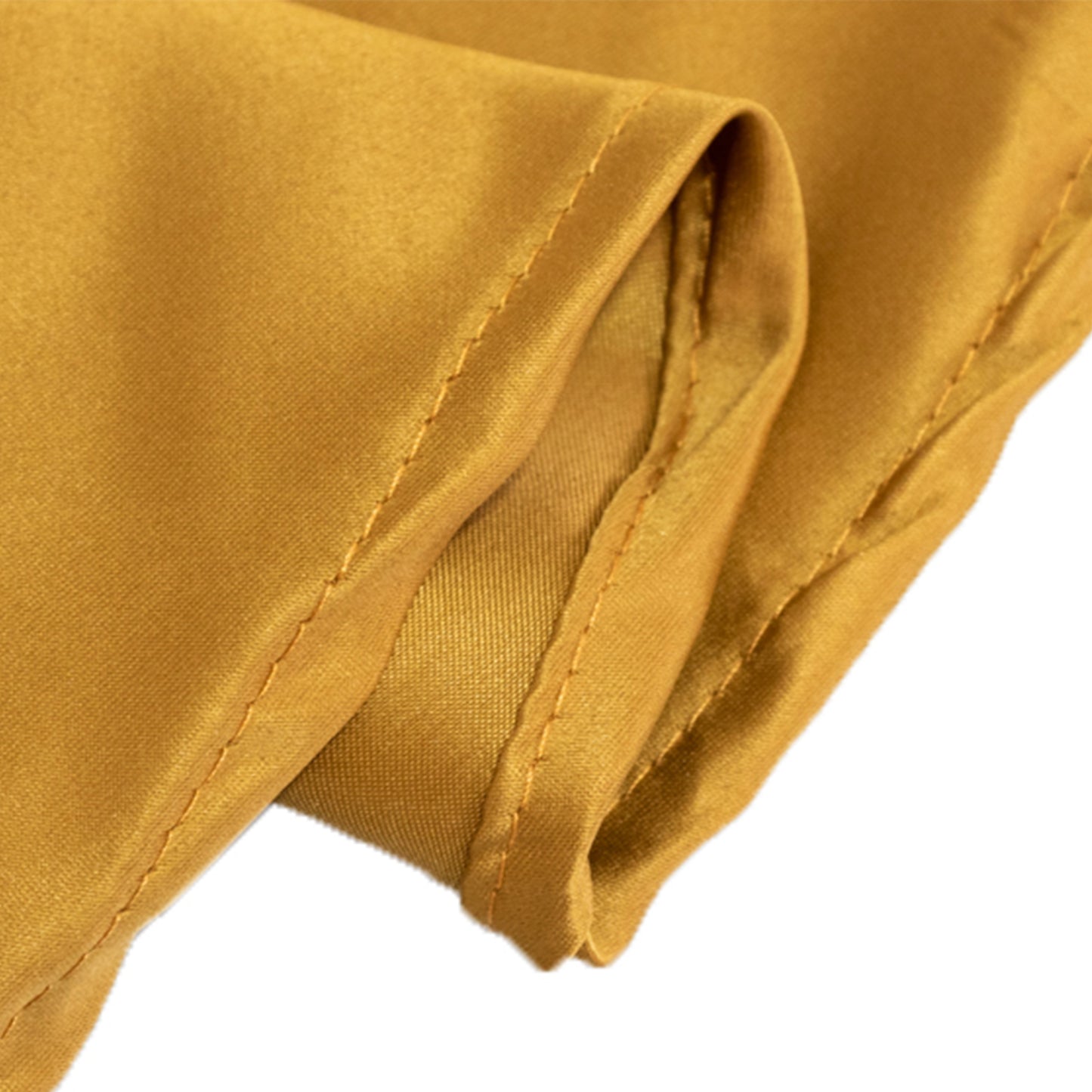 120" Gold Seamless Lamour Satin Round Tablecloth for 5 Foot Table With Floor-Length Drop