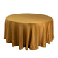 120" Gold Seamless Lamour Satin Round Tablecloth for 5 Foot Table With Floor-Length Drop
