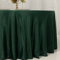 120" Hunter Emerald Green Seamless Lamour Satin Round Tablecloth for 5 Foot Table With Floor-Length Drop