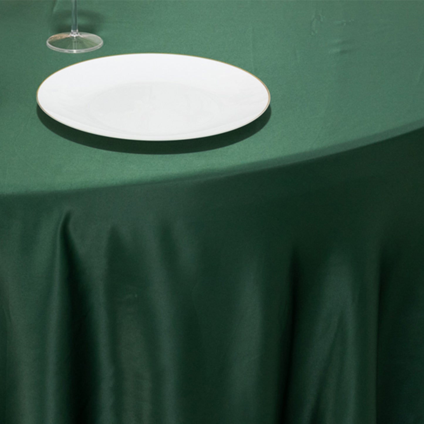 120" Hunter Emerald Green Seamless Lamour Satin Round Tablecloth for 5 Foot Table With Floor-Length Drop