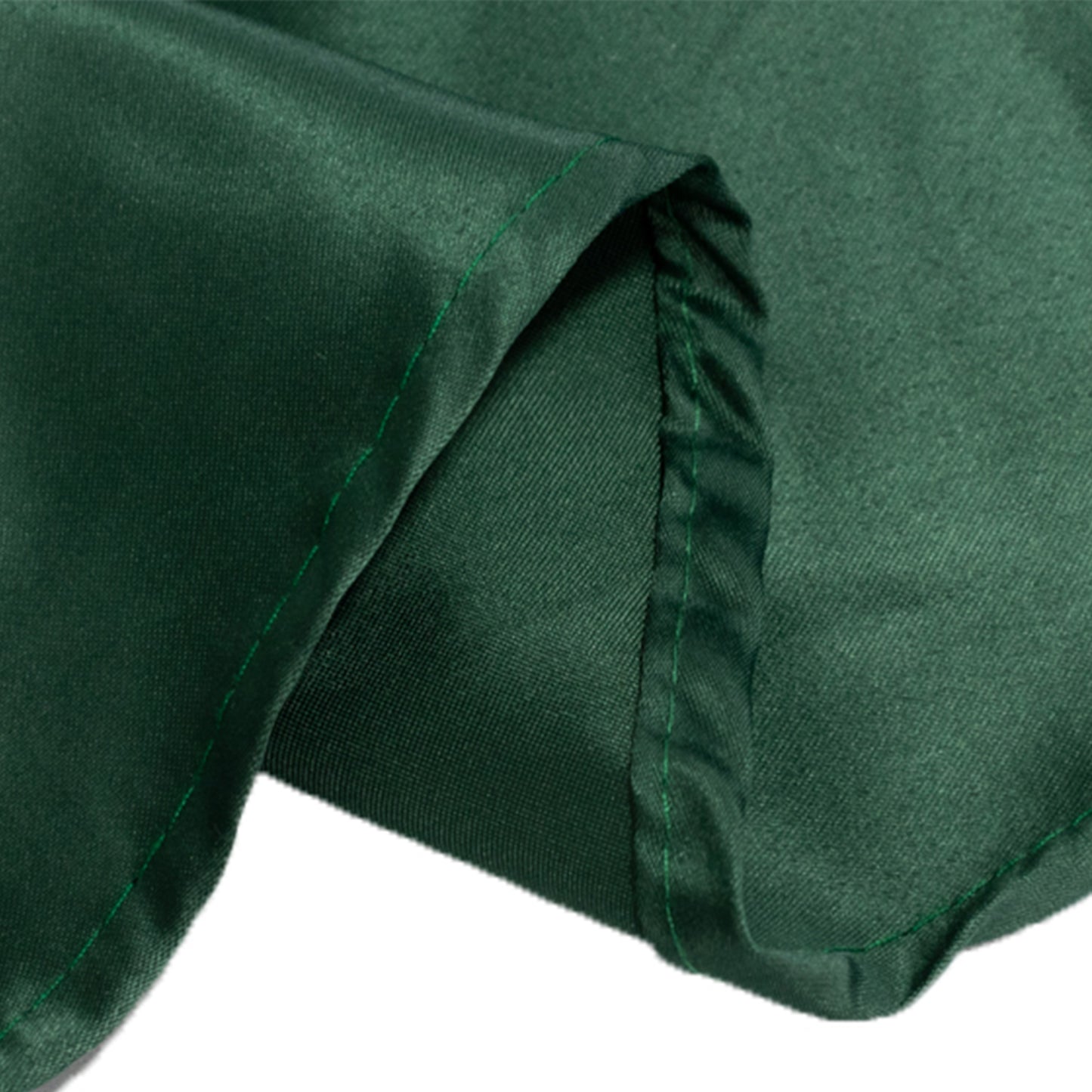 120" Hunter Emerald Green Seamless Lamour Satin Round Tablecloth for 5 Foot Table With Floor-Length Drop
