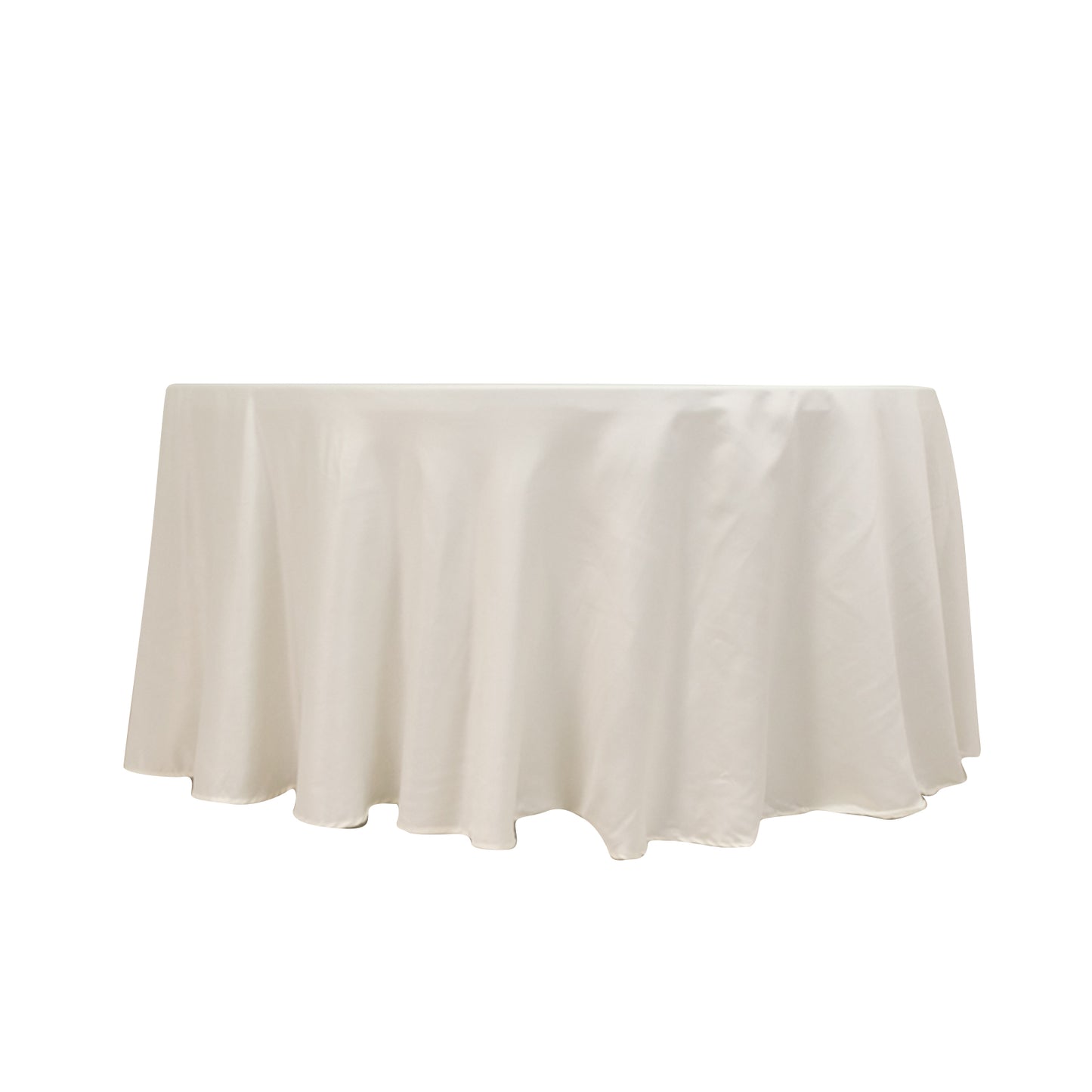 120" Ivory Seamless Lamour Satin Round Tablecloth for 5 Foot Table With Floor-Length Drop
