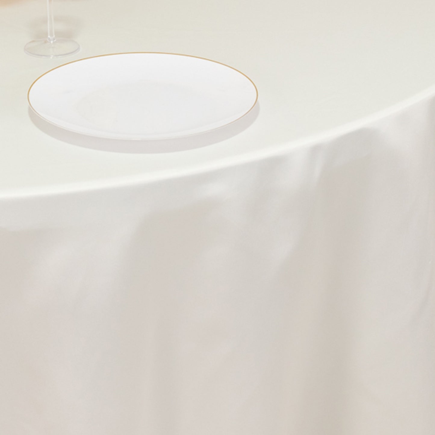 120" Ivory Seamless Lamour Satin Round Tablecloth for 5 Foot Table With Floor-Length Drop