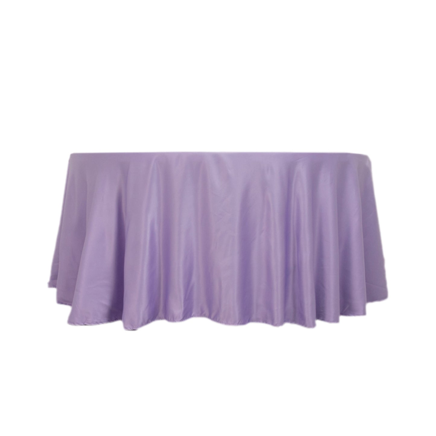 120" Lavender Lilac Seamless Lamour Satin Round Tablecloth for 5 Foot Table With Floor-Length Drop