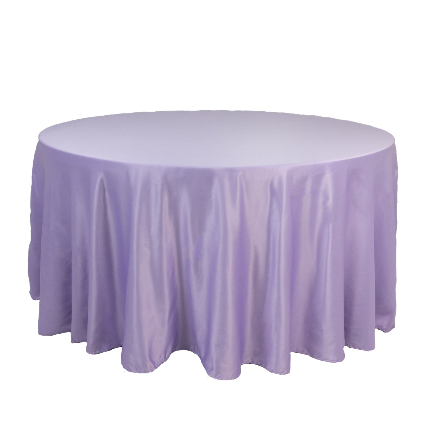 120" Lavender Lilac Seamless Lamour Satin Round Tablecloth for 5 Foot Table With Floor-Length Drop