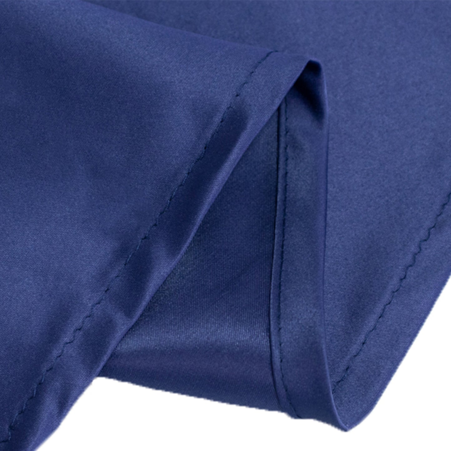 120" Navy Blue Seamless Lamour Satin Round Tablecloth for 5 Foot Table With Floor-Length Drop
