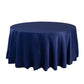 120" Navy Blue Seamless Lamour Satin Round Tablecloth for 5 Foot Table With Floor-Length Drop