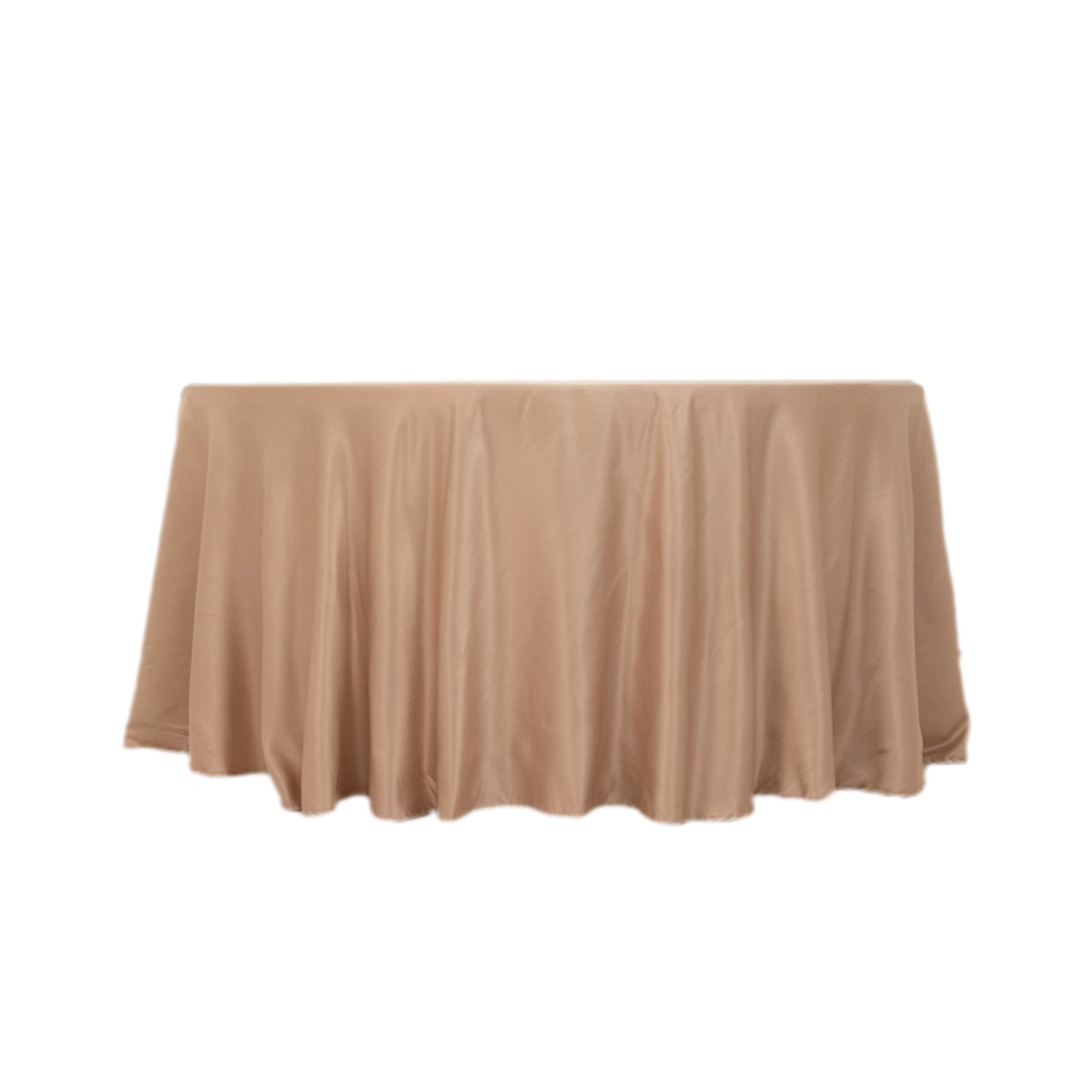 120" Nude Seamless Lamour Satin Round Tablecloth for 5 Foot Table With Floor-Length Drop