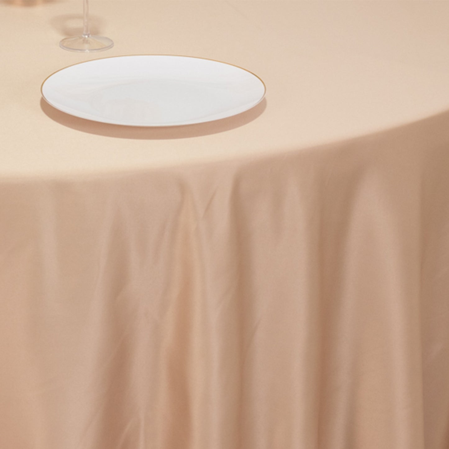 120" Nude Seamless Lamour Satin Round Tablecloth for 5 Foot Table With Floor-Length Drop