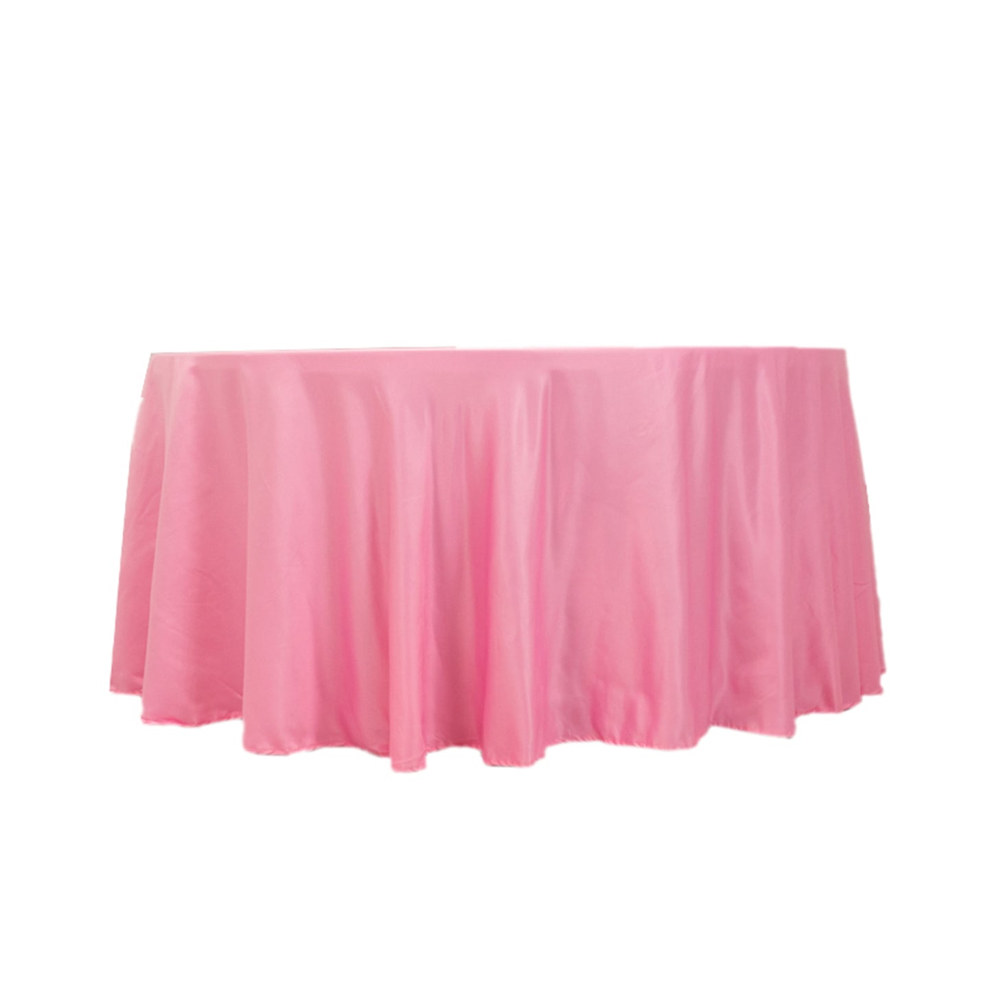 120" Pink Seamless Lamour Satin Round Tablecloth for 5 Foot Table With Floor-Length Drop