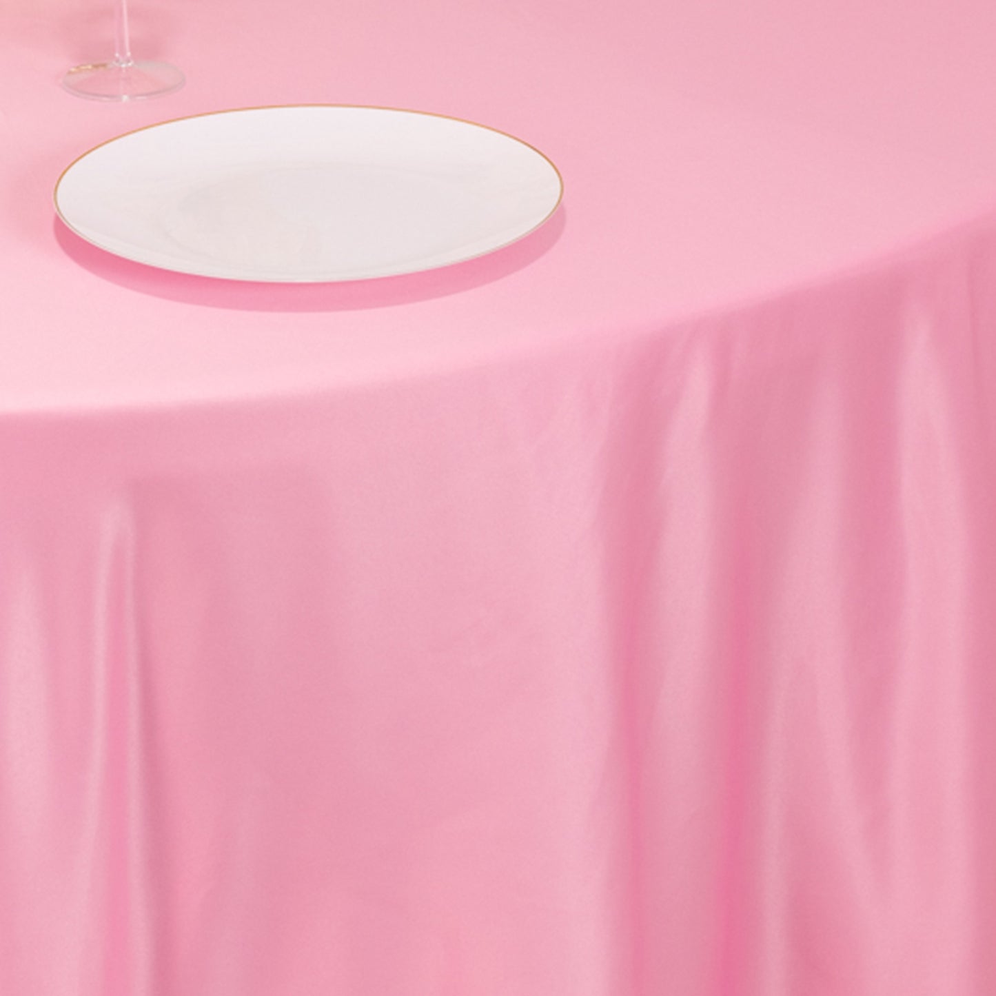 120" Pink Seamless Lamour Satin Round Tablecloth for 5 Foot Table With Floor-Length Drop