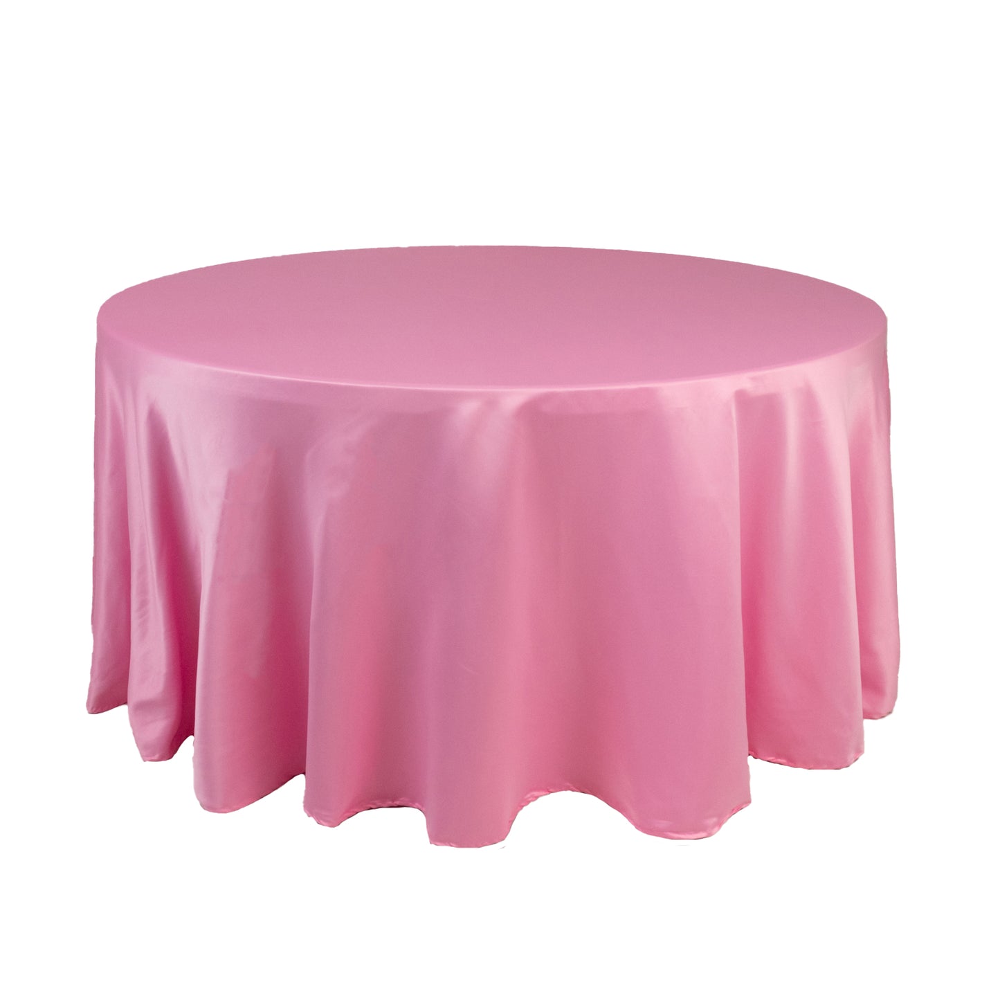 120" Pink Seamless Lamour Satin Round Tablecloth for 5 Foot Table With Floor-Length Drop