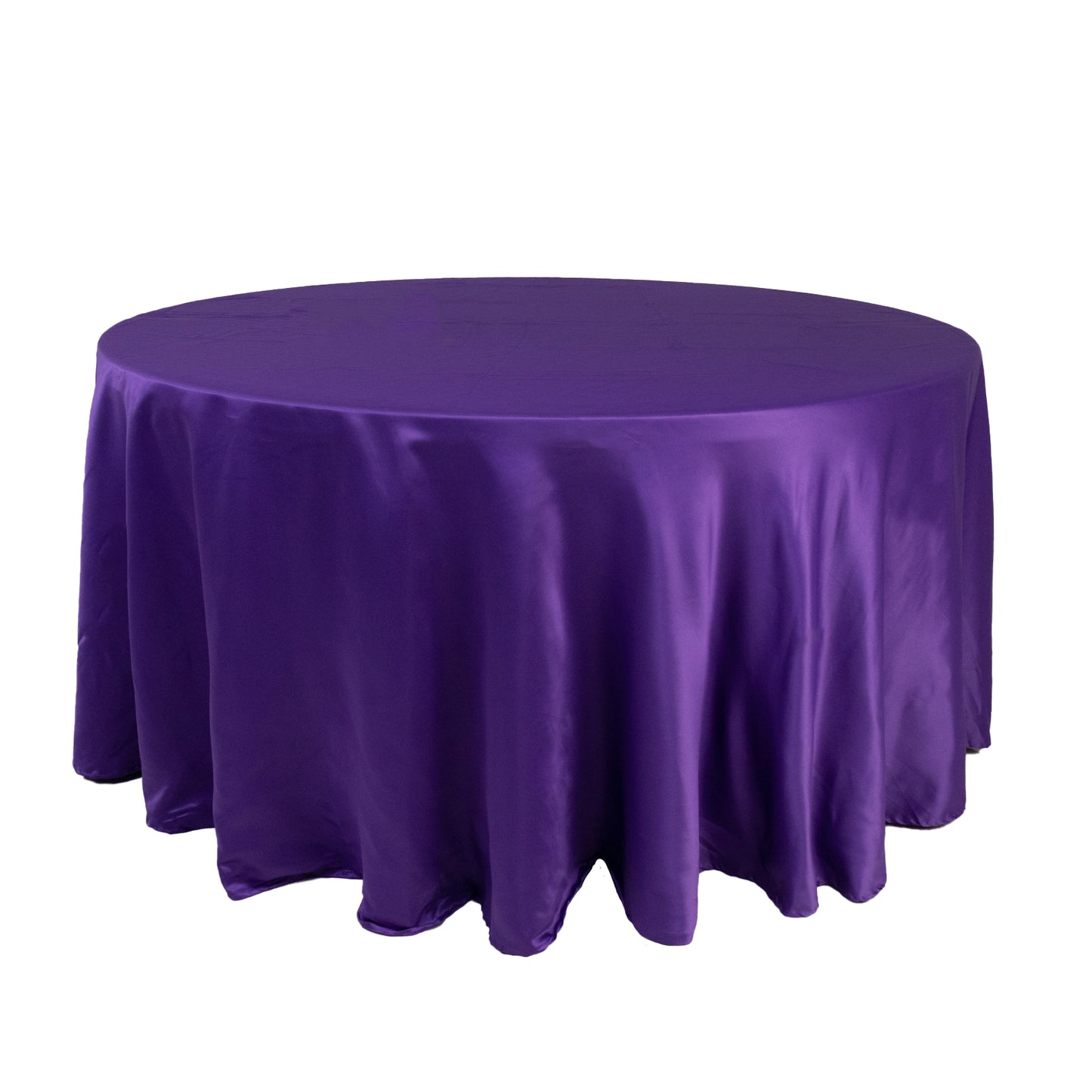 120" Purple Seamless Lamour Satin Round Tablecloth for 5 Foot Table With Floor-Length Drop