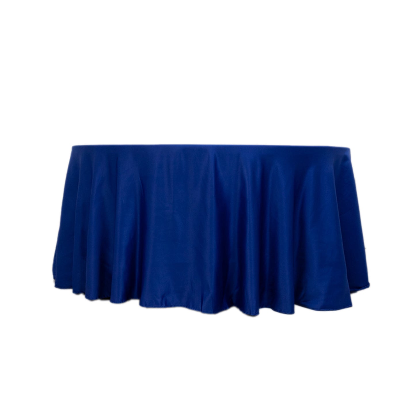 120" Royal Blue Seamless Lamour Satin Round Tablecloth for 5 Foot Table With Floor-Length Drop