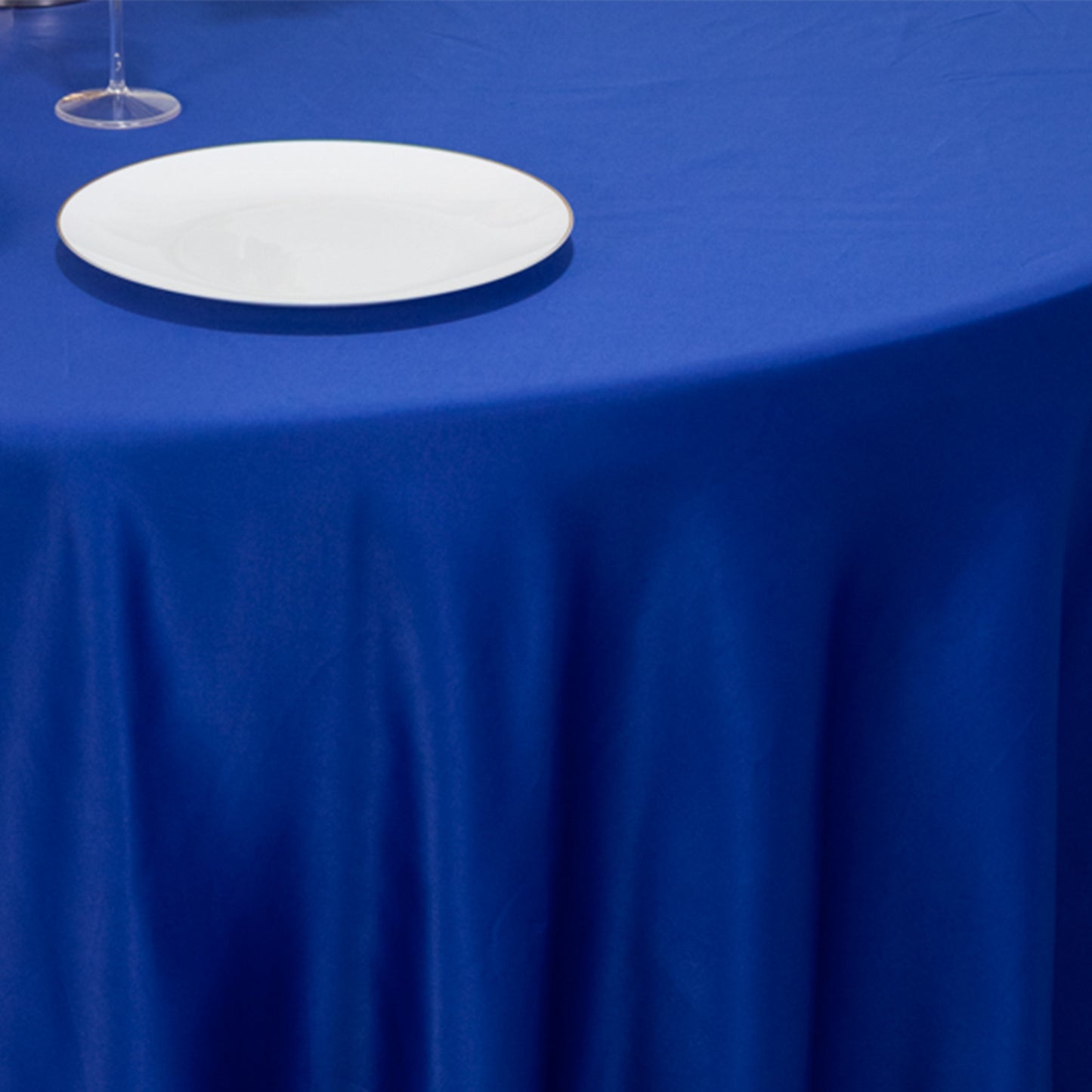 120" Royal Blue Seamless Lamour Satin Round Tablecloth for 5 Foot Table With Floor-Length Drop