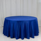 120" Royal Blue Seamless Lamour Satin Round Tablecloth for 5 Foot Table With Floor-Length Drop