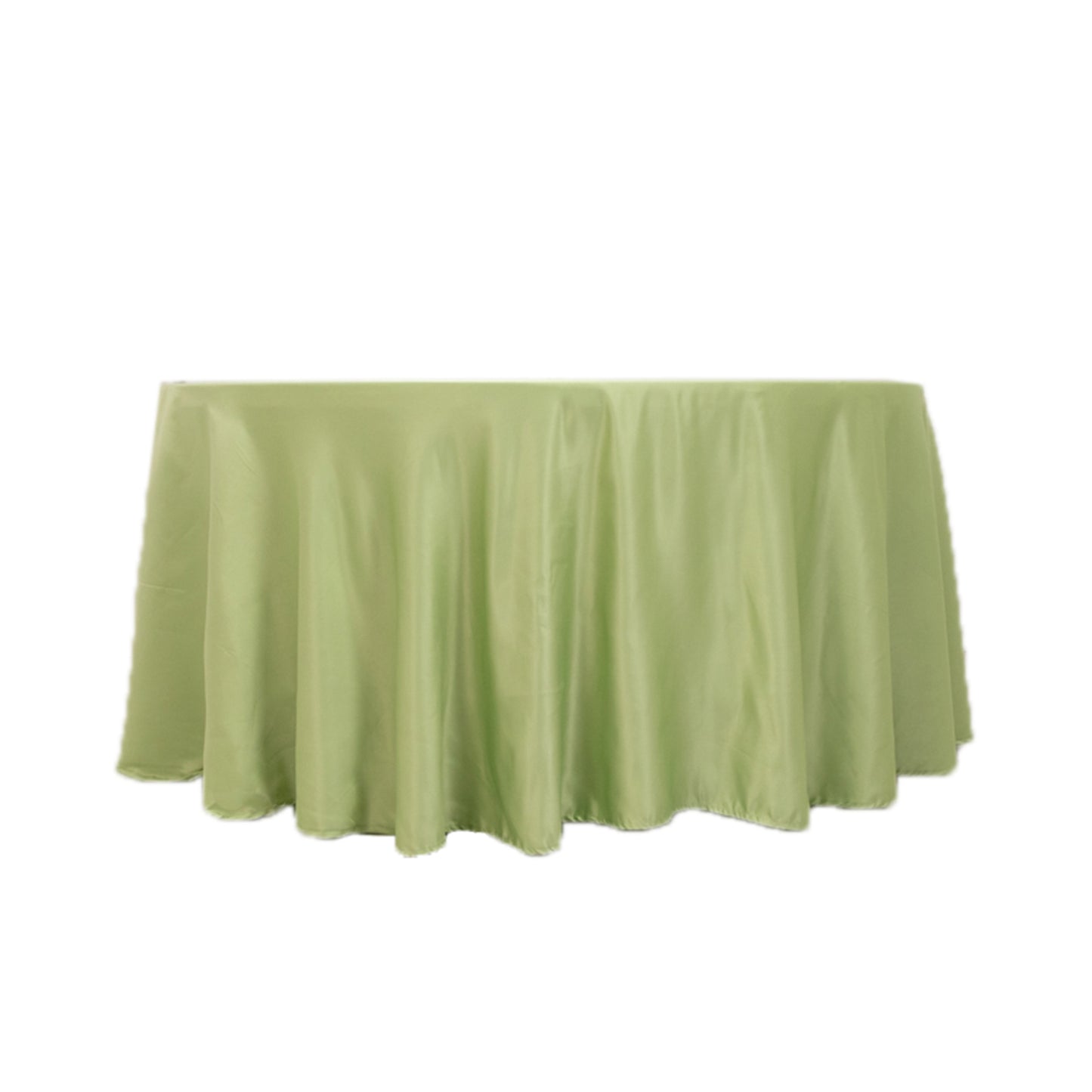 120" Sage Green Seamless Lamour Satin Round Tablecloth for 5 Foot Table With Floor-Length Drop