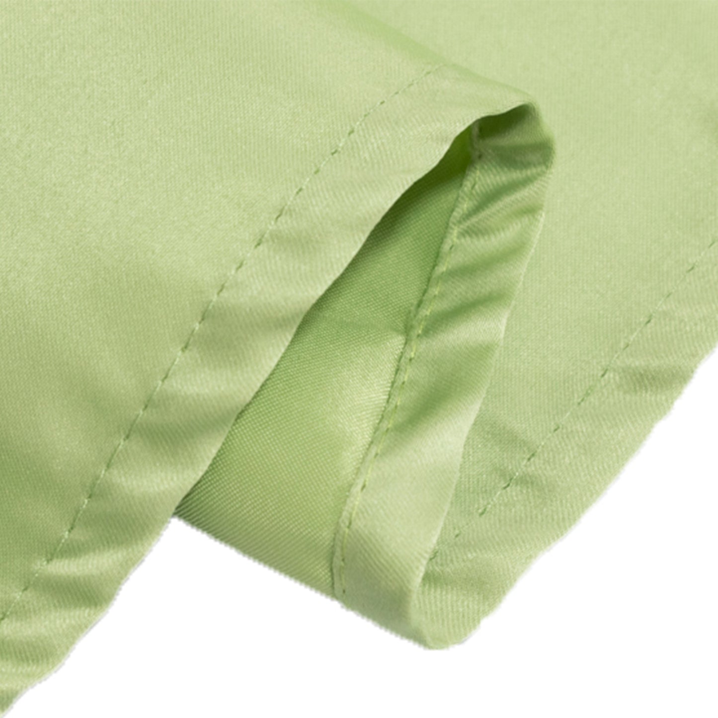 120" Sage Green Seamless Lamour Satin Round Tablecloth for 5 Foot Table With Floor-Length Drop
