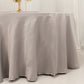 120" Silver Seamless Lamour Satin Round Tablecloth for 5 Foot Table With Floor-Length Drop