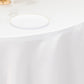 120" White Seamless Lamour Satin Round Tablecloth for 5 Foot Table With Floor-Length Drop